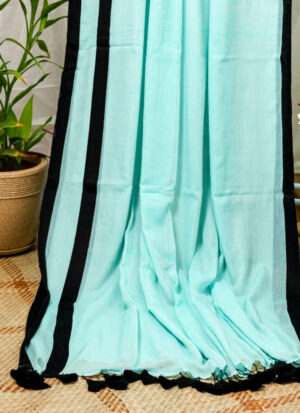 Ethereal Aquamarine: For a more premium, high-fashion feel-Cotton Saree(mulmul)