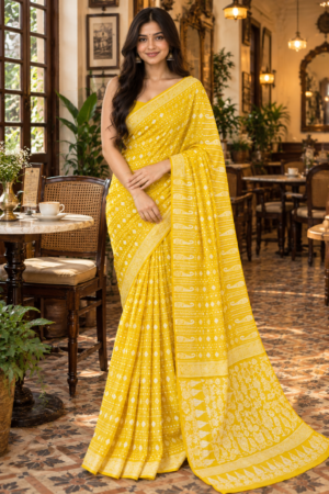 Radiate Elegance in Sunshine Yellow -(Cotton Jamdani)