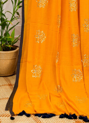 The Saffron Glow: A nod to the radiant sunset hues -Cotton Saree(mulmul)