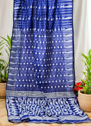 The The Blue Bloom – Handcrafted Bengal Cotton Saree in Electric Blue(Jamdani)