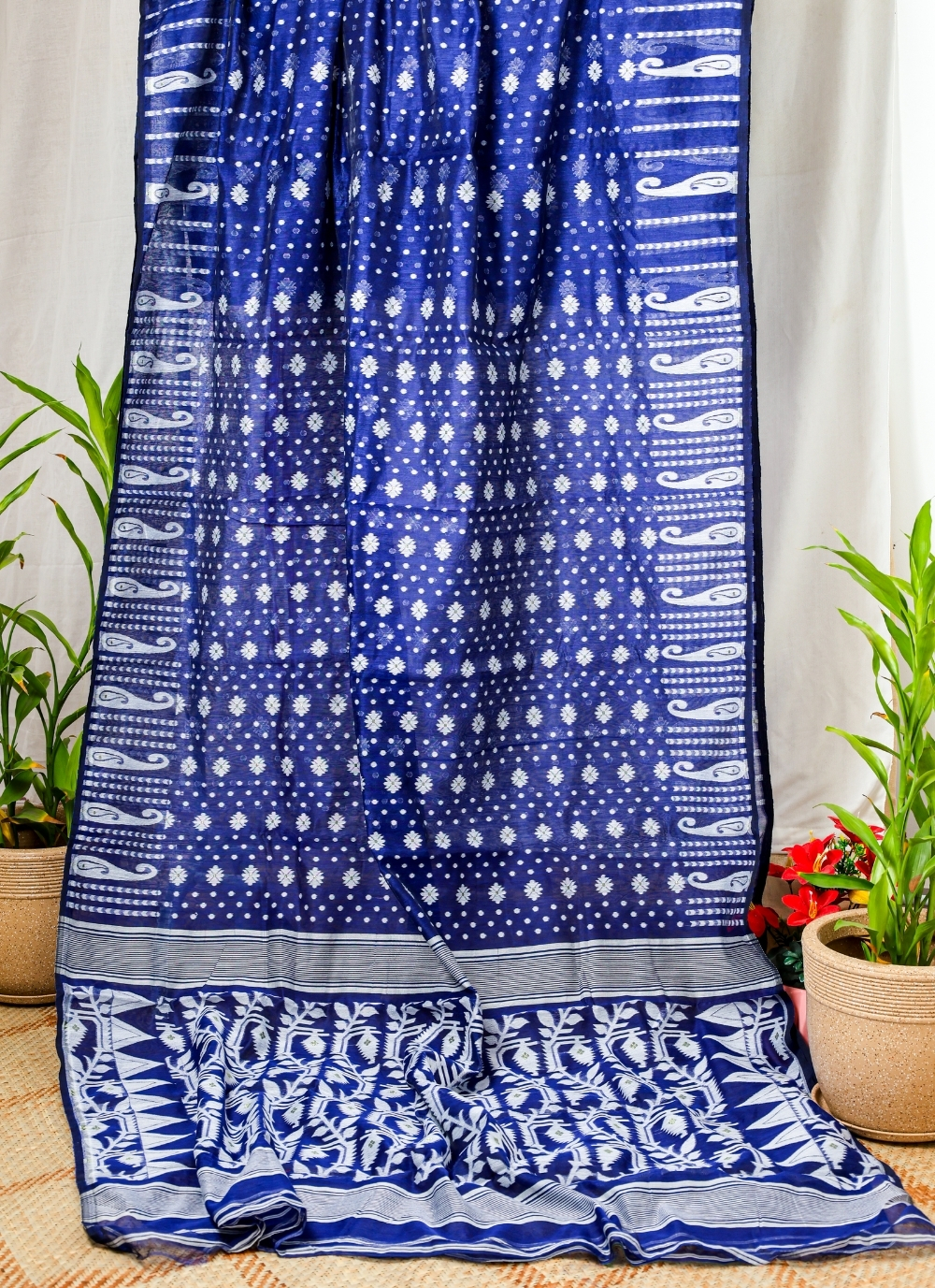 The The Blue Bloom – Handcrafted Bengal Cotton Saree in Electric Blue 1
