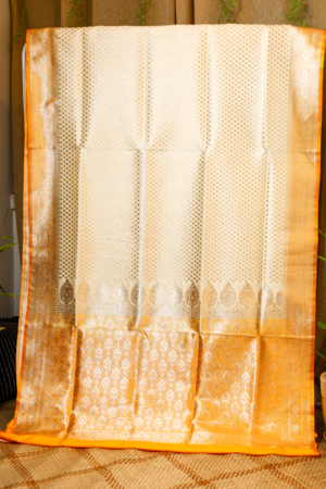 Aura of Varanasi - Royal Off-White Zari Silk saree