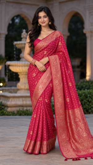 Rosy polka-Dot weave - Banarasi pure silk saree
