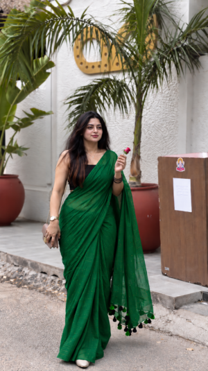 The Deep Forest Aura - Pure cotton mulmul saree