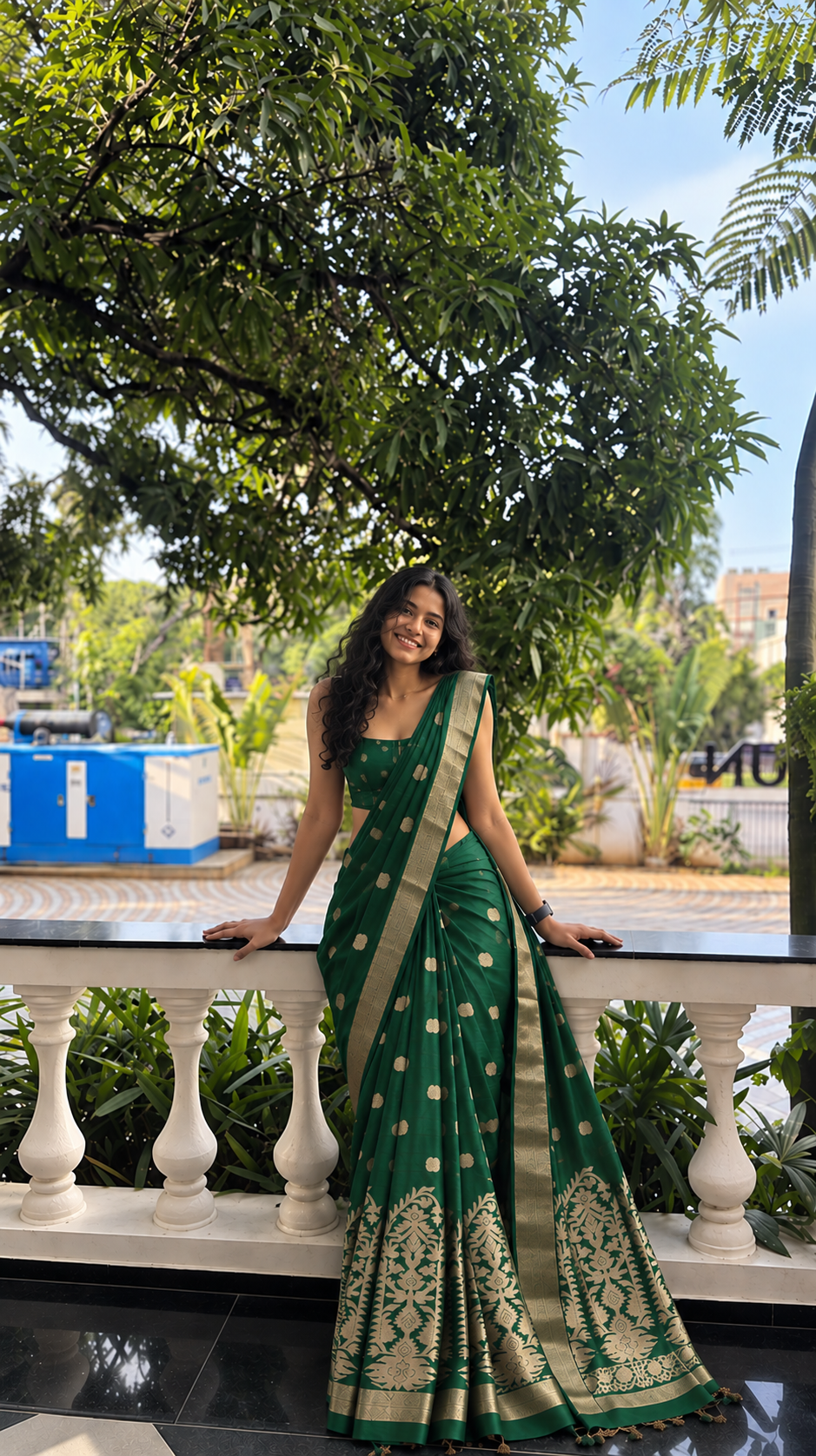 The Emerald Elegance - Silk Blend Saree