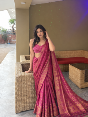 The Radiant Rose - Kashmiri Pure silk saree