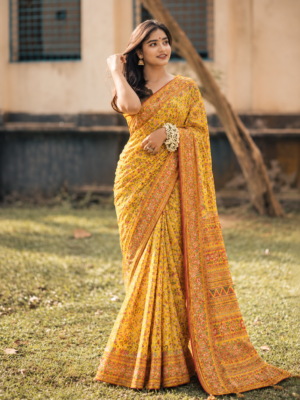 The Golden Kashmiri Floral - Pure Kashmiri silk saree