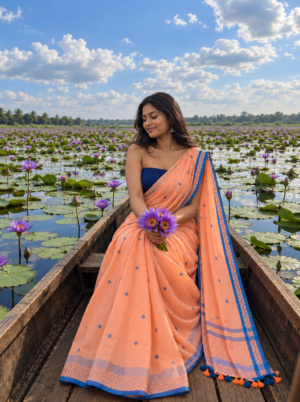 The Peach Blossom - Light weight Cotton Mulmul saree