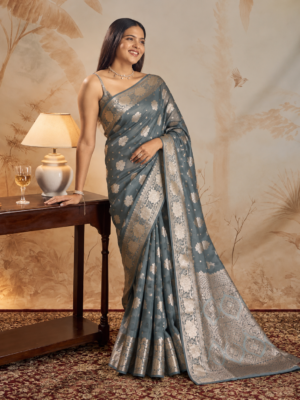 Teal Silk Saree - The Aura of Varanasi silk saree