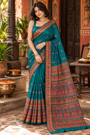 The Royal Teal - Classic Ethnic Weave silk saree