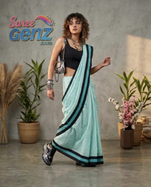 Ethereal Aquamarine: For a more premium, high-fashion feel-Cotton Saree(mulmul)