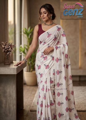 Daisy Dance Printed Bengal Cotton Saree (mulmul)