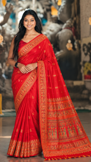 The Radiant Crimson - Traditional Woven Silk Masterpiece