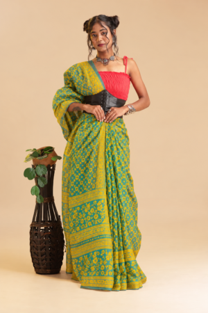 The Verdant Bloom – Handwoven Cotton Jamdani Saree
