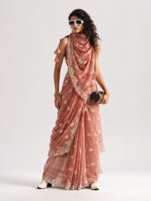 The Ember Shimmer – Zari Tissue Saree