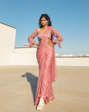 The Blush Sheen – Smooth Satin Saree with Zari Border