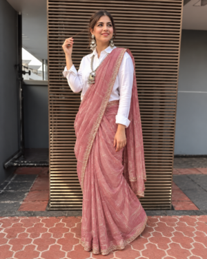 The Rose Metallic – Zari Tissue Saree with Embellished Border