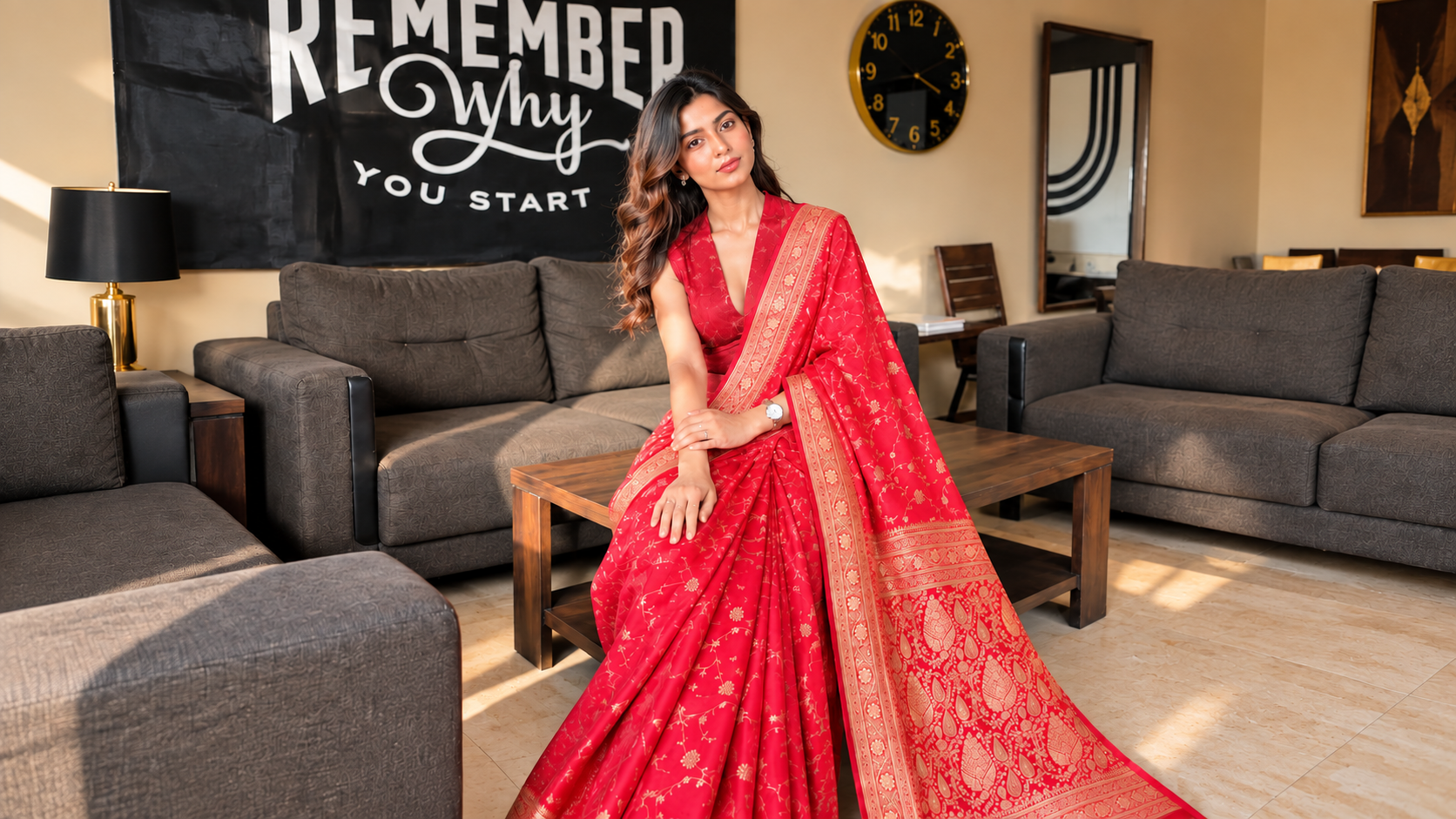Saree Genz campaign — flowing magenta silk saree