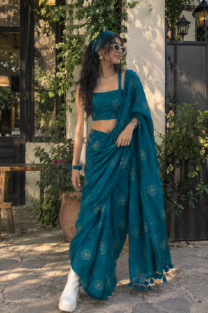 The Ocean Grace – Woven Cotton Zari Saree