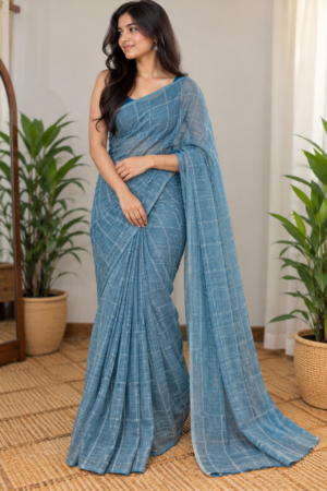 The Ocean Shimmer –  Zari Tissue Saree
