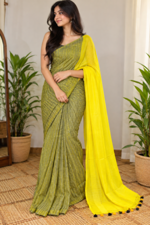The Citrus Glow – Dual-Tone Handwoven Cotton Saree