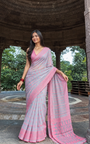 The Roseate Whisper – Handwoven Cotton Jamdani Saree