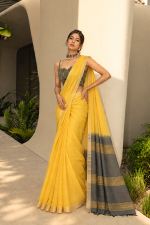 The Sunlight Horizon – Handloom Dual-Tone Cotton Saree