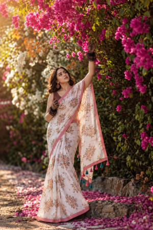 The Rose Garden Meadow – Fancy Printed Saree with Tassel Hem