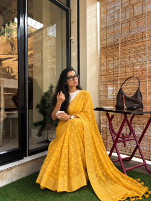 The Golden Sunshine – Handwoven Cotton Jamdani Saree