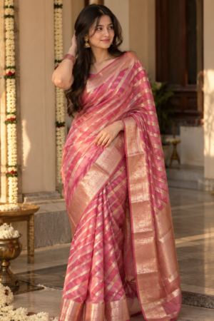 The Leheriya Shimmer – Handwoven Zari Tissue Saree