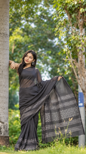 The Charcoal Mist – Handloom Cotton Silk Saree