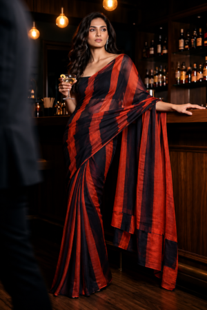 The Eclipse Stripe – Dual-Tone Striped Fancy Saree