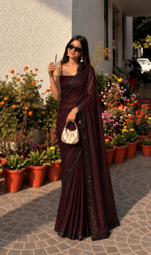 The Ebony Sequin Glamour – Luxe Fancy Border Saree