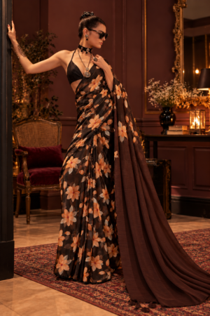 The Midnight Floral – Black Fancy Printed Saree