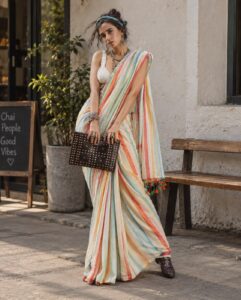 The Spectrum Charm – Multicolor Striped Cotton Saree