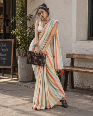 The Spectrum Charm – Multicolor Striped Cotton Saree